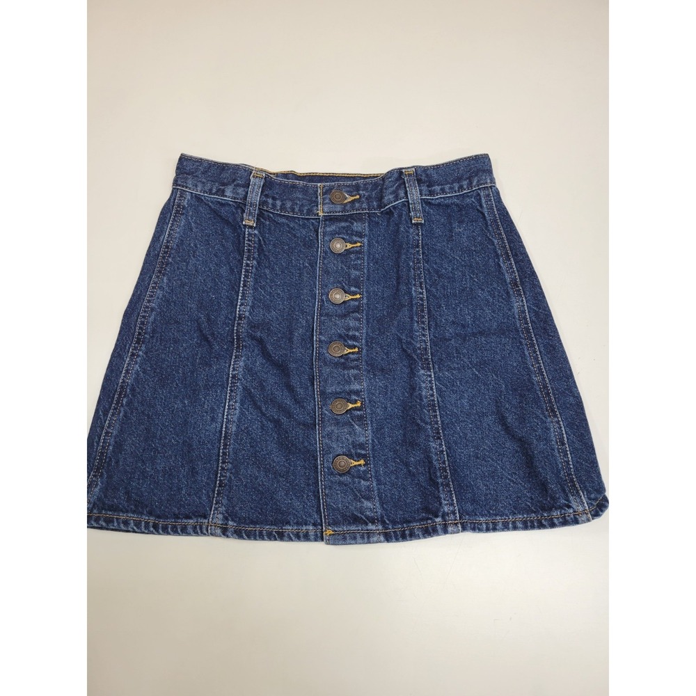 Levi's Women's Denim Button Front Mini Skirt W27 Blue A-Line WaterLess Cotton...